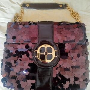 Black Iman Shoulder Bag with Gold Chain and Leather Trim